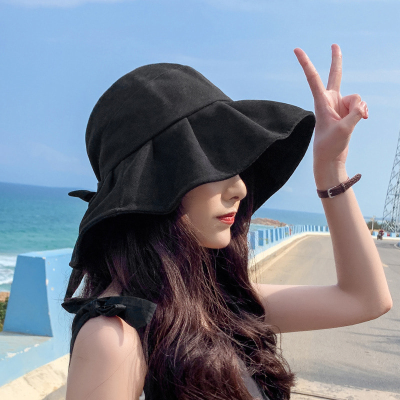 BK00022 Back Bow Lady Bucket Hat Summer Sunbonnet BK00022 Back Bow Lady Bucket Hat Summer Sunbonnet