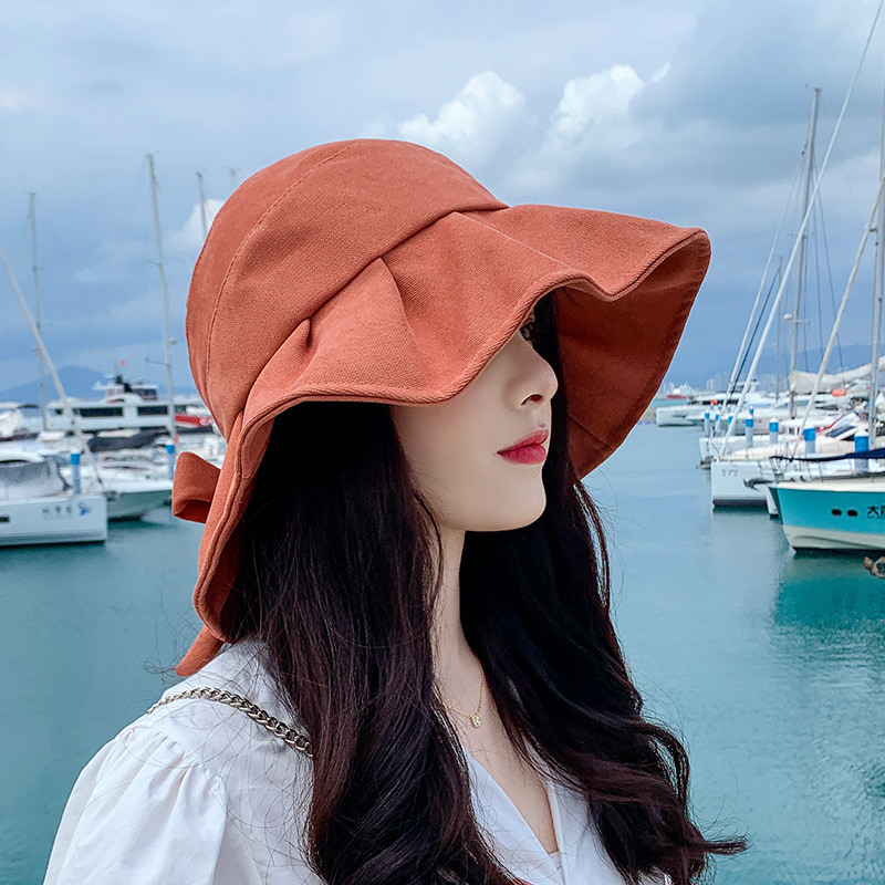 BK00022 Back Bow Lady Bucket Hat Summer Sunbonnet BK00022 Back Bow Lady Bucket Hat Summer Sunbonnet