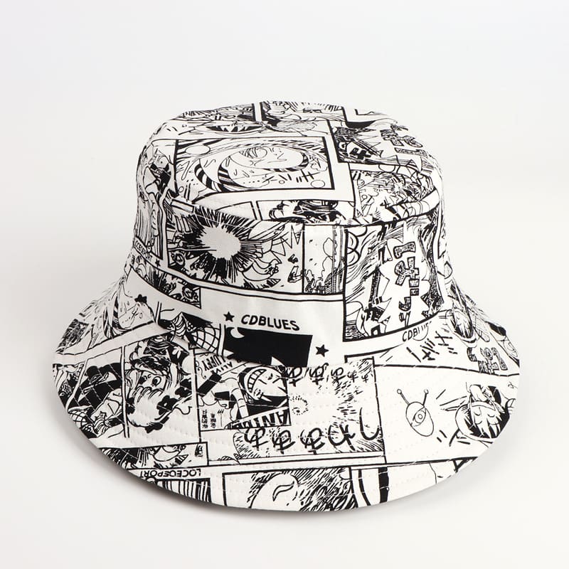 BK00051 Mustavalkoinen Pirate King Pattern Bucket Hat