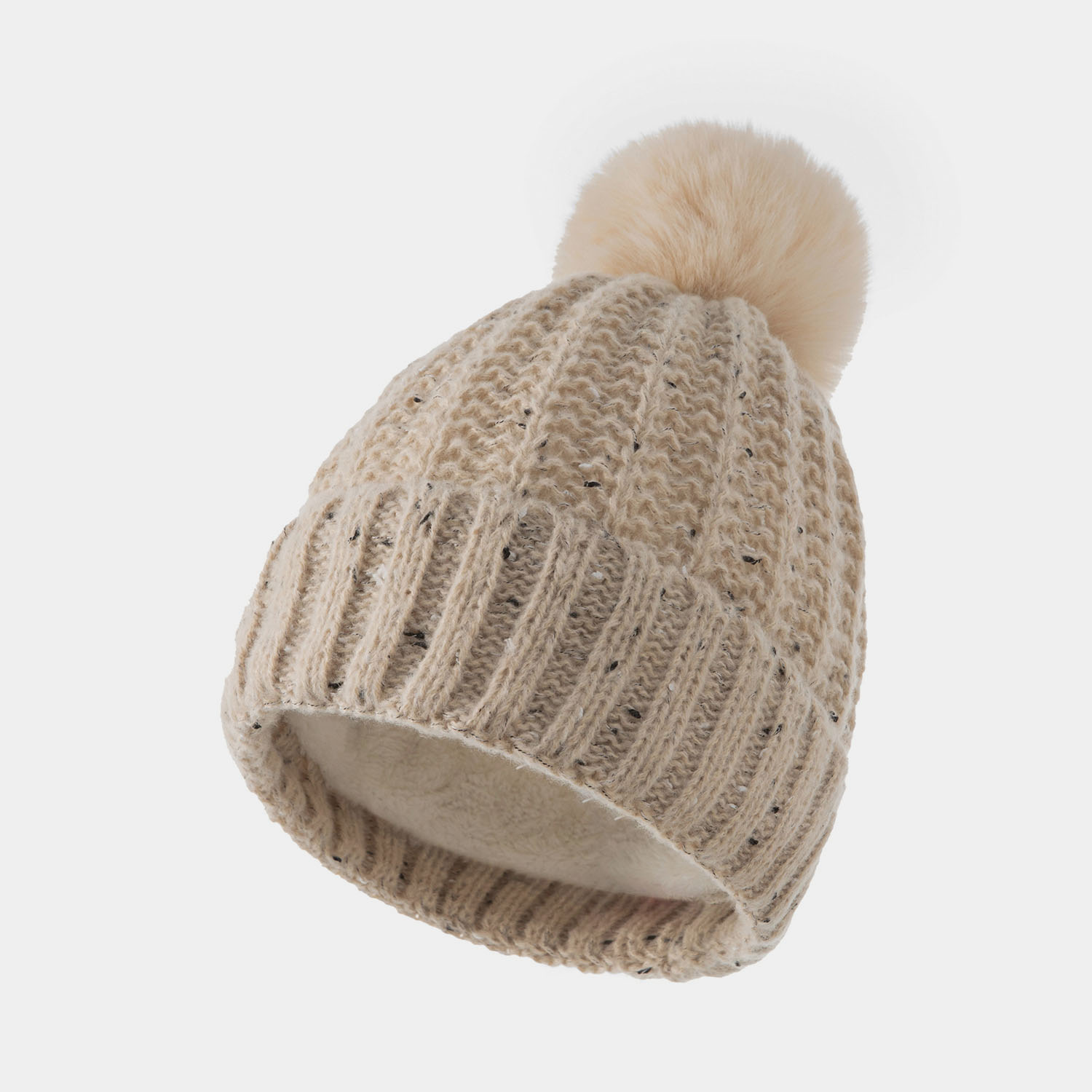 H00028 Naisten fleece-neulottu hattu, jossa pompom