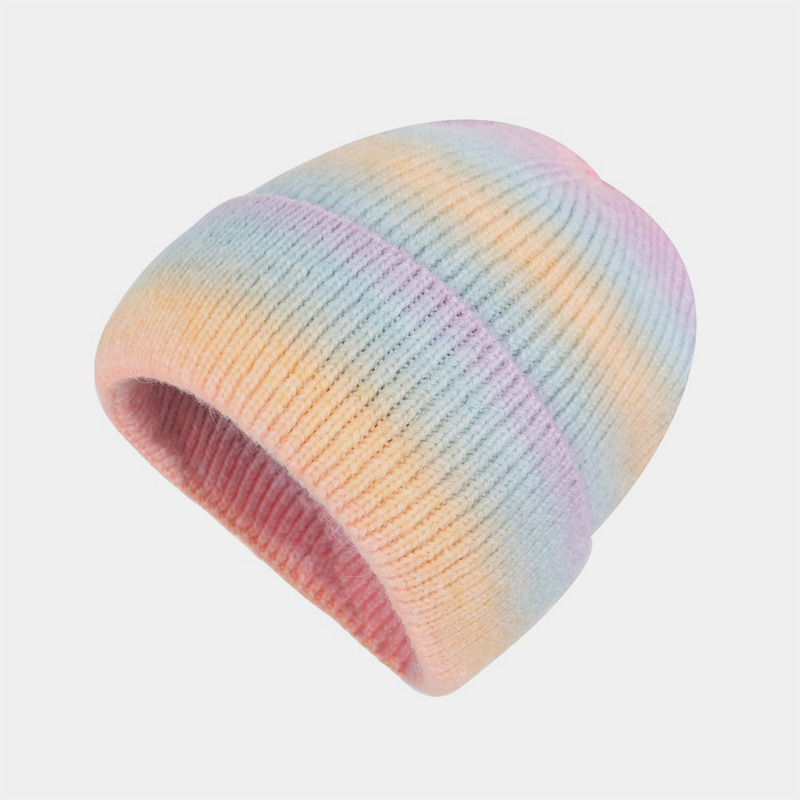 H00031 Monivärinen solmiovärjätty Rainbow-akryylineulottu hattu