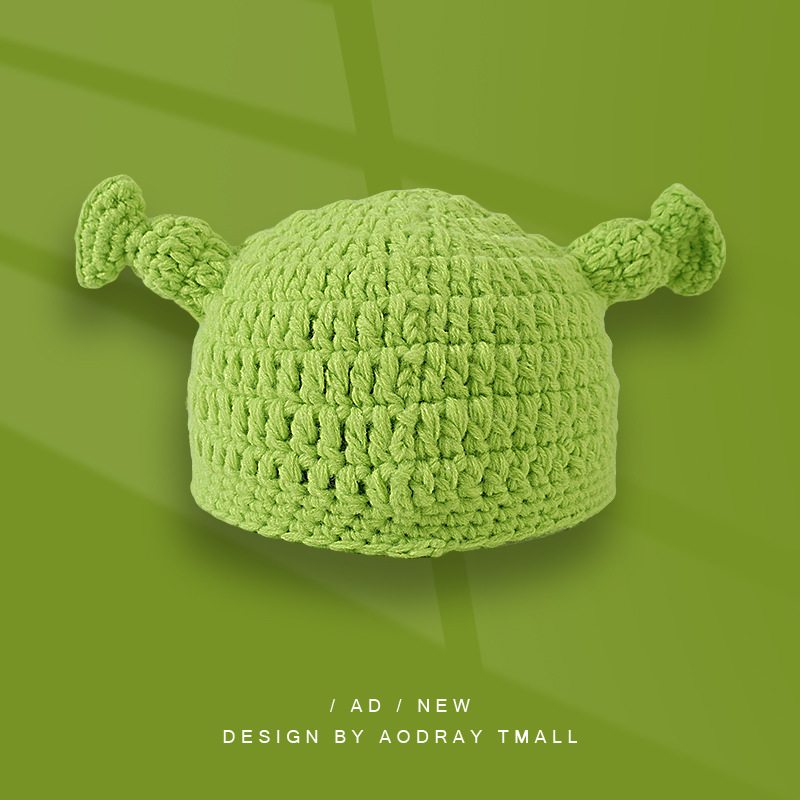 H00054 Vihreä Shrek Pixie -kuvioinen aikuisten neulottu hattu