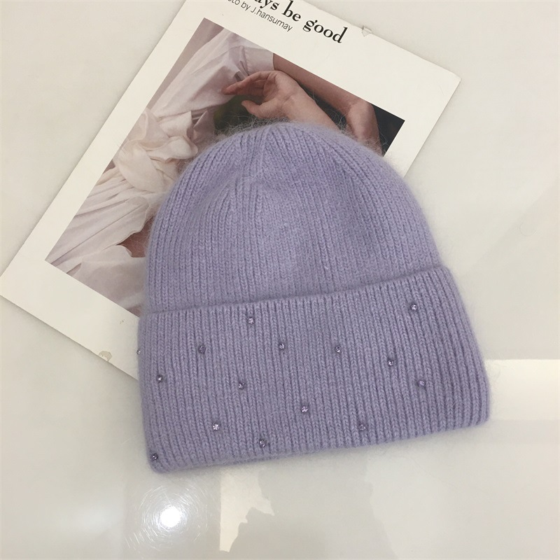 H00047 Timantilla koristeltujalokiviä Angoran neulottu hattu