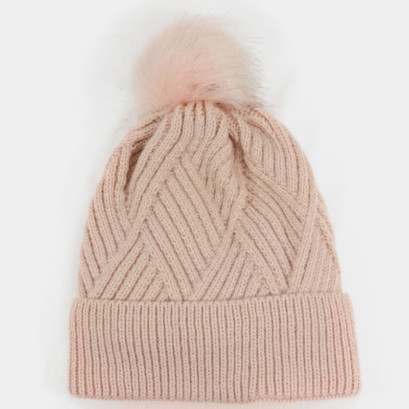 H00060 Stripe Faux Fur Pompom Neulottu hattu timantilla