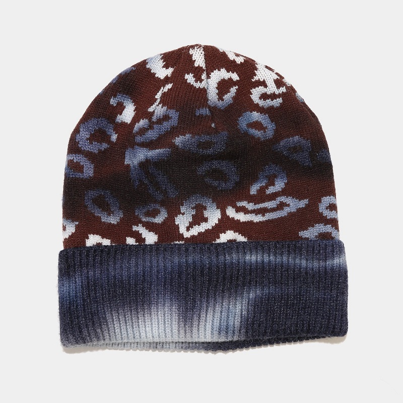 H00081 Solmiovärjätty Leopard Grain Color Neulottu hattu