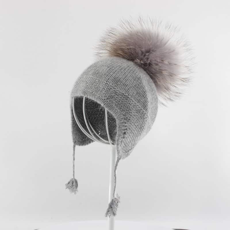 H00084 Kanin fleece yksipallonen lasten neulottu hattu