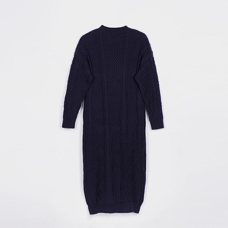 SM-K0032 Syksy/Talvi Naisten V-pääntie yksivärinen jacquard-neulemekko