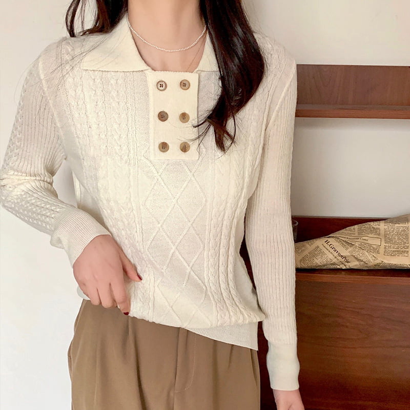 SM-K0026 kaksirivinen pieni rintaneule naisten työmatkan pitkähihainen neulepusero SM-K0026 kaksirivinen pieni rintaneule naisten työmatkan pitkähihainen neulepusero