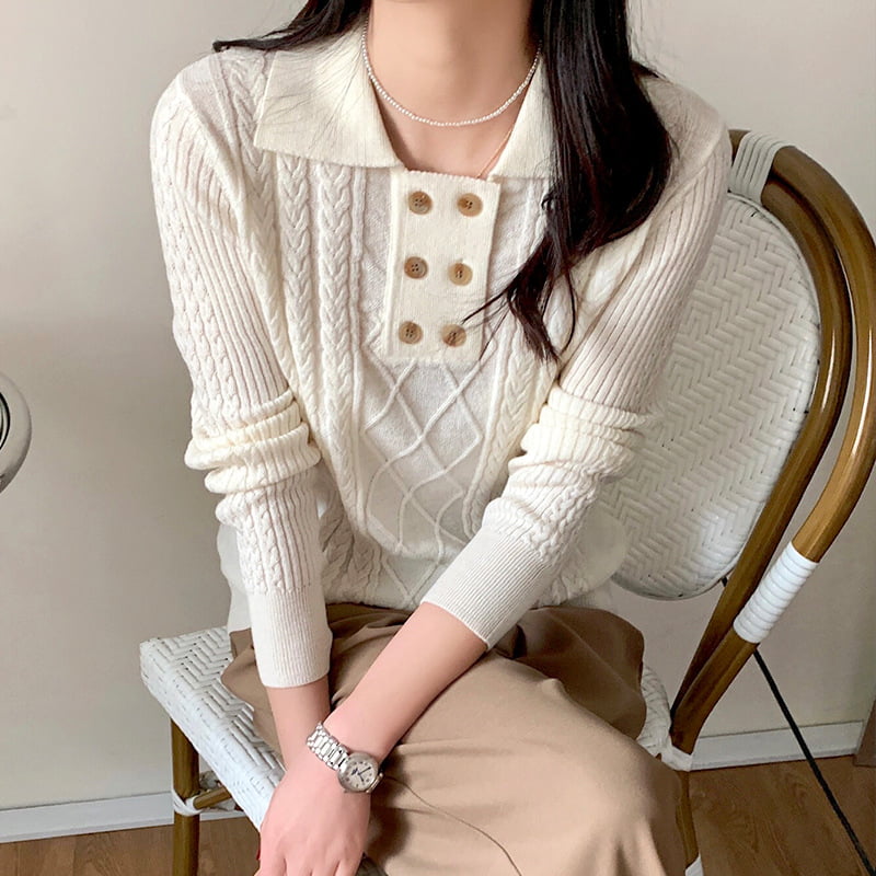 SM-K0026 kaksirivinen pieni rintaneule naisten työmatkan pitkähihainen neulepusero SM-K0026 kaksirivinen pieni rintaneule naisten työmatkan pitkähihainen neulepusero