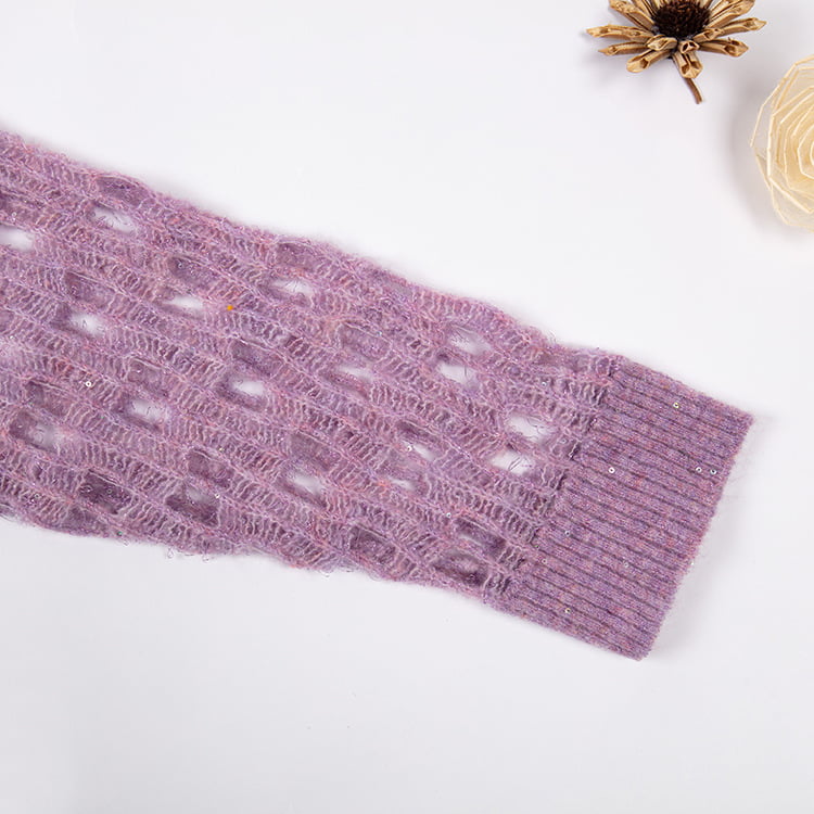 SM-K0040 V-kaula-aukko, leikattu paljetetulla mohair-neulepusero Super Fairy -leikkaushihat SM-K0040 V-kaula-aukko, leikattu paljetetulla mohair-neulepusero Super Fairy -leikkaushihat