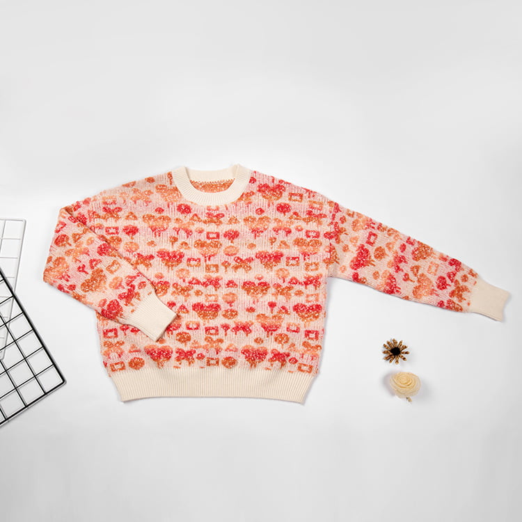 SM-K0038 Pyöröpääntie neulepusero Naisten makea kolmiulotteinen kuviollinen neulepusero SM-K0038 Pyöröpääntie neulepusero Naisten makea kolmiulotteinen kuviollinen neulepusero