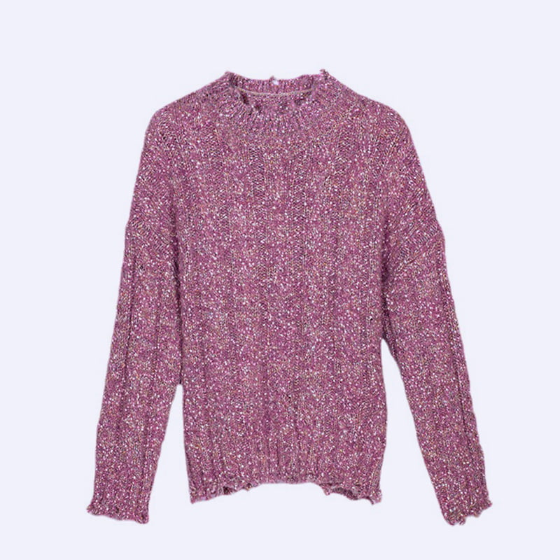 SM-K0037 Kevään ja syksyn pyöreä kaula-aukko Helma Raaka lovea Naisten Neulepusero SM-K0037 Kevään ja syksyn pyöreä kaula-aukko Helma Raaka lovea Naisten Neulepusero