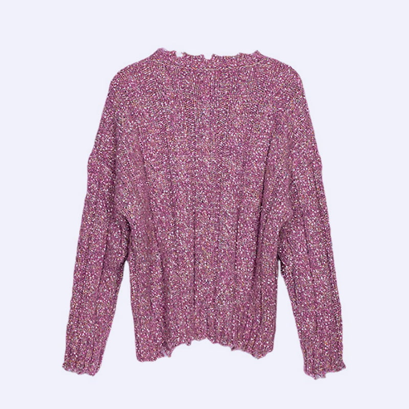 SM-K0037 Kevään ja syksyn pyöreä kaula-aukko Helma Raaka lovea Naisten Neulepusero SM-K0037 Kevään ja syksyn pyöreä kaula-aukko Helma Raaka lovea Naisten Neulepusero