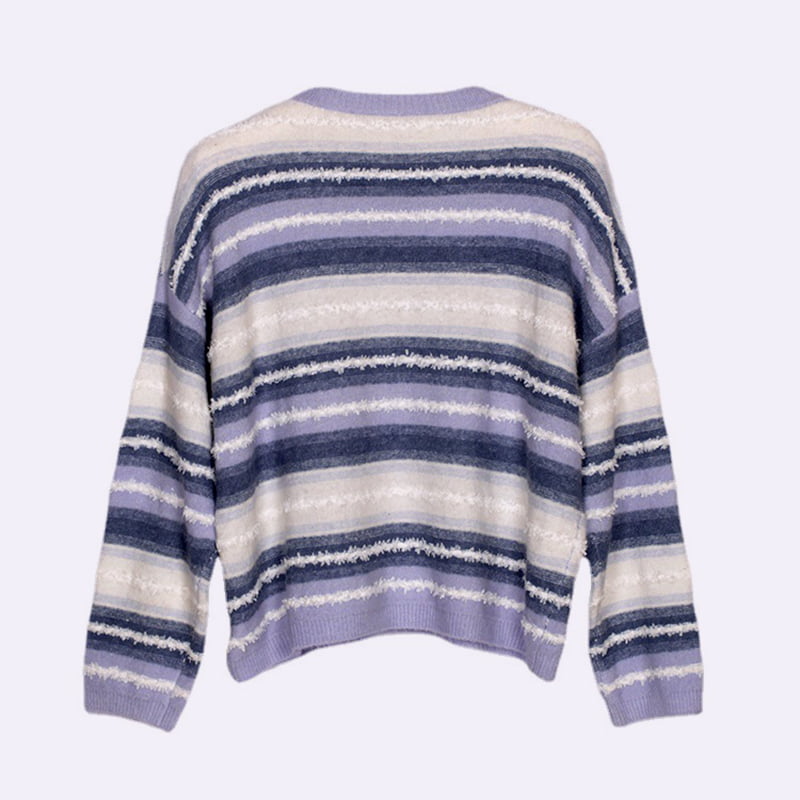 SM-K0047 Raidallinen Gradientti Sweet Patchwork Löysä pyöreä pääntie neulepusero SM-K0047 Raidallinen Gradientti Sweet Patchwork Löysä pyöreä pääntie neulepusero