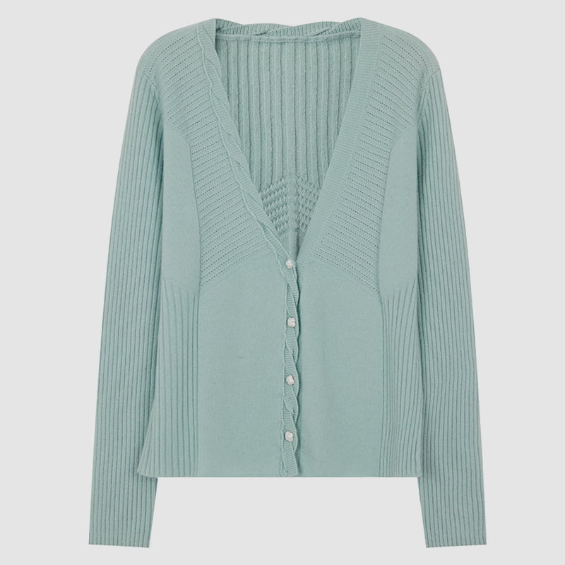 ML2218 V-neck Twist yksirivinen neuletakki terälehtinapeilla