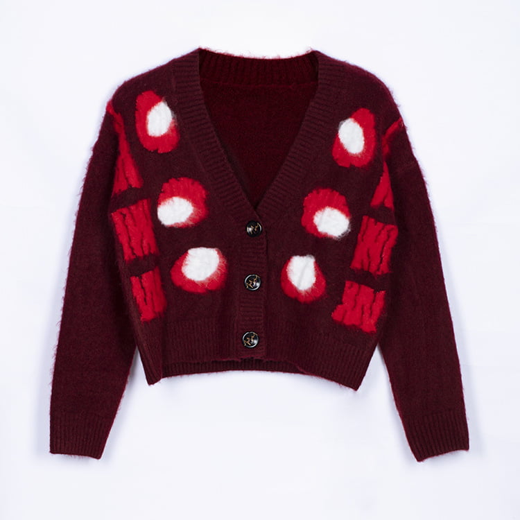 SM-K0030 Syksy/talvi Jacquard täplitetty kontrastivärinen naisten paksunnettu neuletakki SM-K0030 Syksy/talvi Jacquard täplitetty kontrastivärinen naisten paksunnettu neuletakki