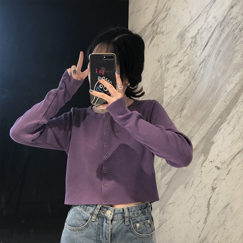 SM-K0016 lyhyt tyylinen pitkähihainen löysä pääntie ohut naisten villapaita neulottu neuletakki SM-K0016 lyhyt tyylinen pitkähihainen löysä pääntie ohut naisten villapaita neulottu neuletakki