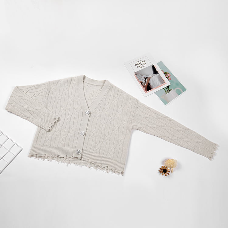 SM-K0013 Syksy/Talvi Kolmiulotteinen Twist villapaita V-pääntiellä neulottu neuletakki SM-K0013 Syksy/Talvi Kolmiulotteinen Twist villapaita V-pääntiellä neulottu neuletakki