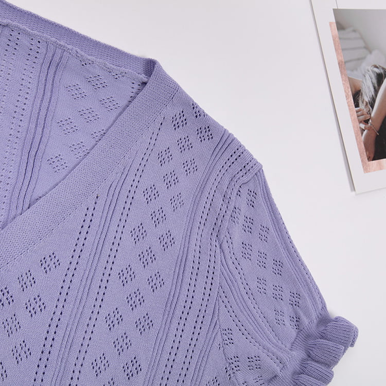 SM-K0015 Kesäinen V-pääntie lyhyt ohut lyhythihainen ontto jääsilkkineuletakki SM-K0015 Kesäinen V-pääntie lyhyt ohut lyhythihainen ontto jääsilkkineuletakki