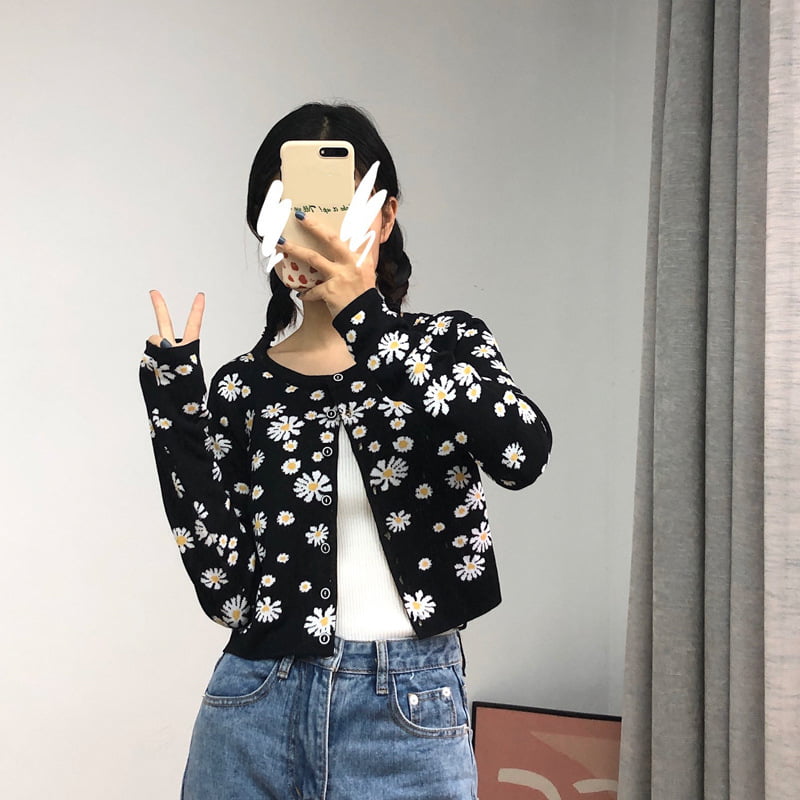 SM-K0009 Pieni Daisy-neulottu villapaita Naisten ohut neuletakki SM-K0009 Pieni Daisy-neulottu villapaita Naisten ohut neuletakki