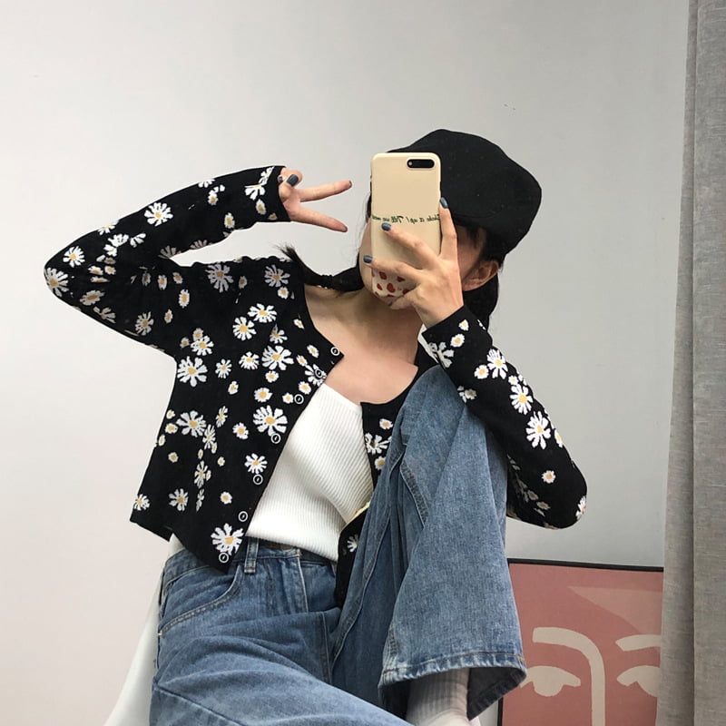 SM-K0009 Pieni Daisy-neulottu villapaita Naisten ohut neuletakki SM-K0009 Pieni Daisy-neulottu villapaita Naisten ohut neuletakki