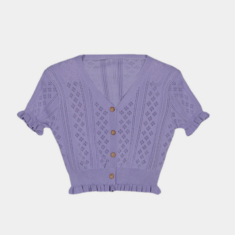 SM-K0015 Kesäinen V-pääntie lyhyt ohut lyhythihainen ontto jääsilkkineuletakki SM-K0015 Kesäinen V-pääntie lyhyt ohut lyhythihainen ontto jääsilkkineuletakki