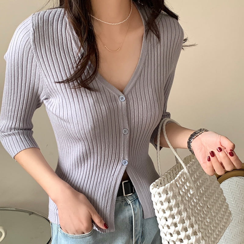 SM-K0023 kevät naisten yksirivinen V-pääntie, keskipitkä hihainen, ohut neuletakki SM-K0023 kevät naisten yksirivinen V-pääntie, keskipitkä hihainen, ohut neuletakki