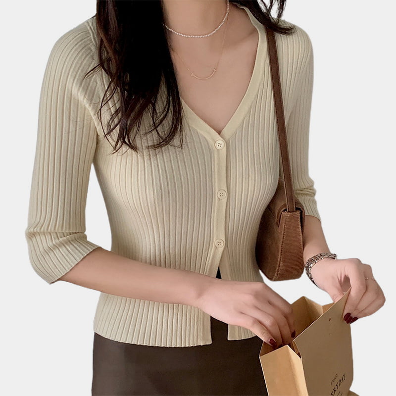 SM-K0023 kevät naisten yksirivinen V-pääntie, keskipitkä hihainen, ohut neuletakki SM-K0023 kevät naisten yksirivinen V-pääntie, keskipitkä hihainen, ohut neuletakki