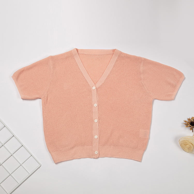 SM-K0046 V-pääntie napitettu jääpellava lyhyt, ohut lyhythihainen neuletakki SM-K0046 V-pääntie napitettu jääpellava lyhyt, ohut lyhythihainen neuletakki