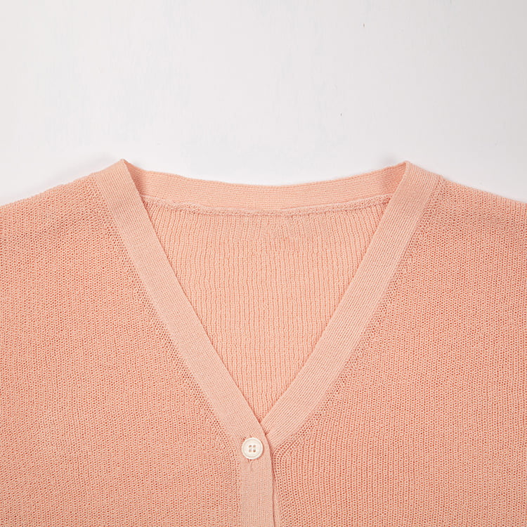 SM-K0046 V-pääntie napitettu jääpellava lyhyt, ohut lyhythihainen neuletakki SM-K0046 V-pääntie napitettu jääpellava lyhyt, ohut lyhythihainen neuletakki