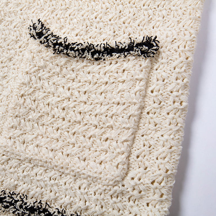 SM-K0049 kontrastivärinen pyöreä pääntie, pieni tuoksuinen hapsuinen neuletakki SM-K0049 kontrastivärinen pyöreä pääntie, pieni tuoksuinen hapsuinen neuletakki