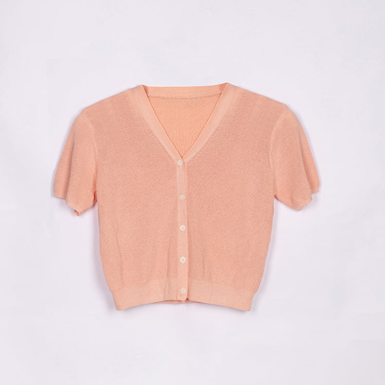 SM-K0046 V-pääntie napitettu jääpellava lyhyt, ohut lyhythihainen neuletakki SM-K0046 V-pääntie napitettu jääpellava lyhyt, ohut lyhythihainen neuletakki