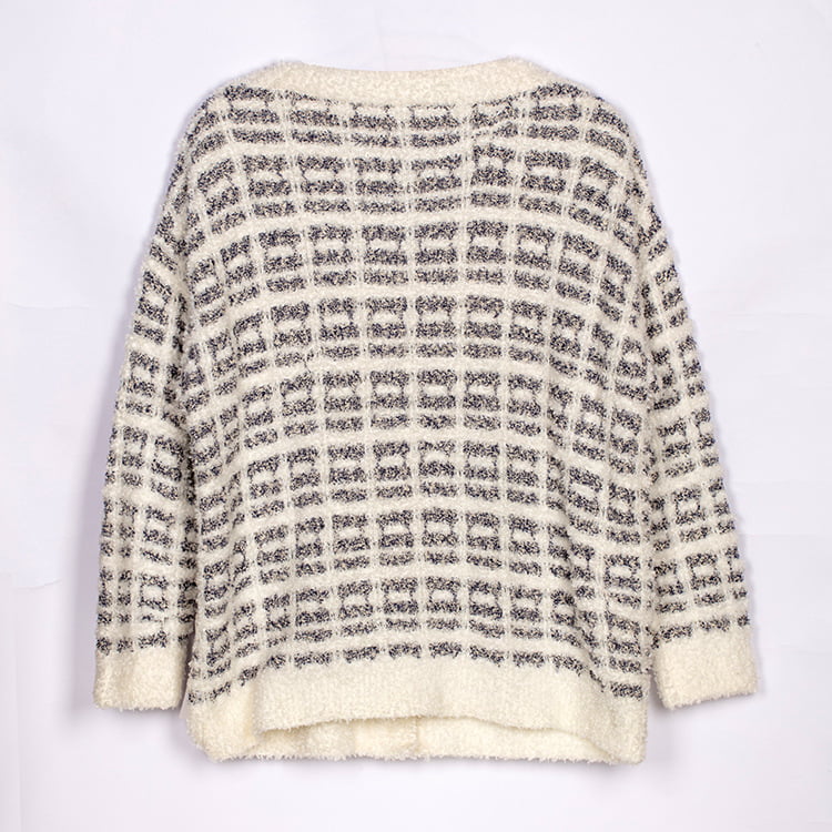 SM-K0041 Mustavalkoinen Plaid Pieni Tuoksuva Mohair Neuletakki korealainen Lazy Style SM-K0041 Mustavalkoinen Plaid Pieni Tuoksuva Mohair Neuletakki korealainen Lazy Style