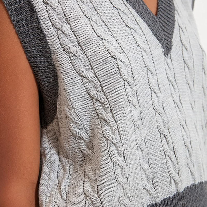 SM-K0100 Hieno kontrastivärinen V-pääntie neulottu liivi SM-K0100 Hieno kontrastivärinen V-pääntie neulottu liivi