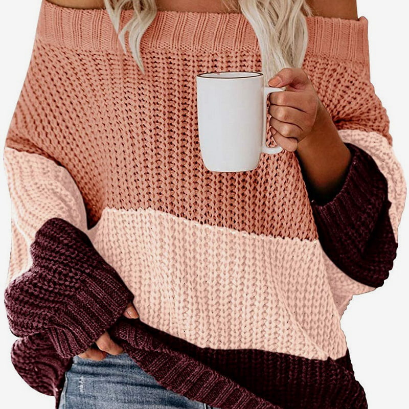 SM-K0080 Pyöreä kaula-aukkoinen pitkähihainen kontrasti tilkkupuuvillaneulepusero SM-K0080 Pyöreä kaula-aukkoinen pitkähihainen kontrasti tilkkupuuvillaneulepusero