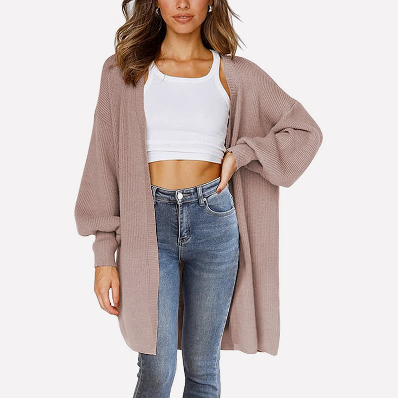 SM-K0061 V-pääntie, keskipitkä neulottu neuletakainen lyhtyhiha