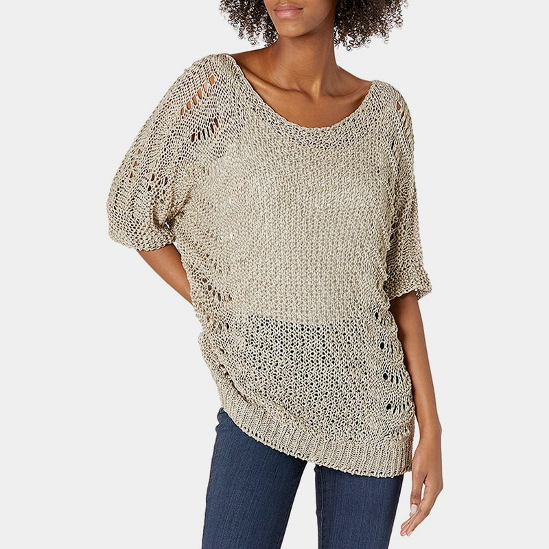 SM-K0060 Pyöreä kaula ontto neulepusero aurinkovoide lyhythihainen