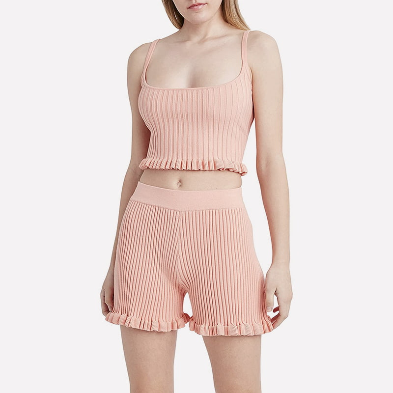 SM-K0054 U-aukkoinen hihaton liivi ja shortsit neulottu puku
