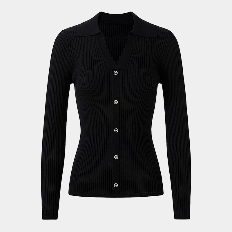 SM-K0064 V-pääntie, pitkähihainen ohut neulepusero napin koristelu SM-K0064 V-pääntie, pitkähihainen ohut neulepusero napin koristelu