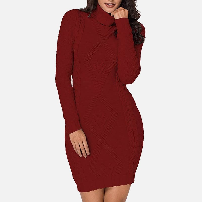 SM-K0063 korkea kaulus pitkähihainen Slim Fit neulottu mekko SM-K0063 korkea kaulus pitkähihainen Slim Fit neulottu mekko