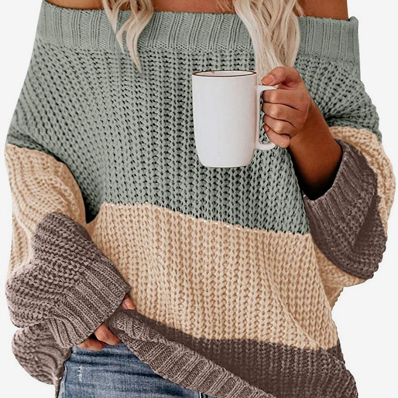 SM-K0080 Pyöreä kaula-aukkoinen pitkähihainen kontrasti tilkkupuuvillaneulepusero SM-K0080 Pyöreä kaula-aukkoinen pitkähihainen kontrasti tilkkupuuvillaneulepusero