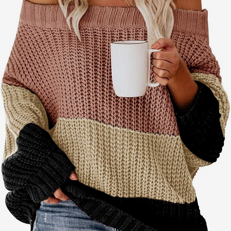 SM-K0080 Pyöreä kaula-aukkoinen pitkähihainen kontrasti tilkkupuuvillaneulepusero SM-K0080 Pyöreä kaula-aukkoinen pitkähihainen kontrasti tilkkupuuvillaneulepusero