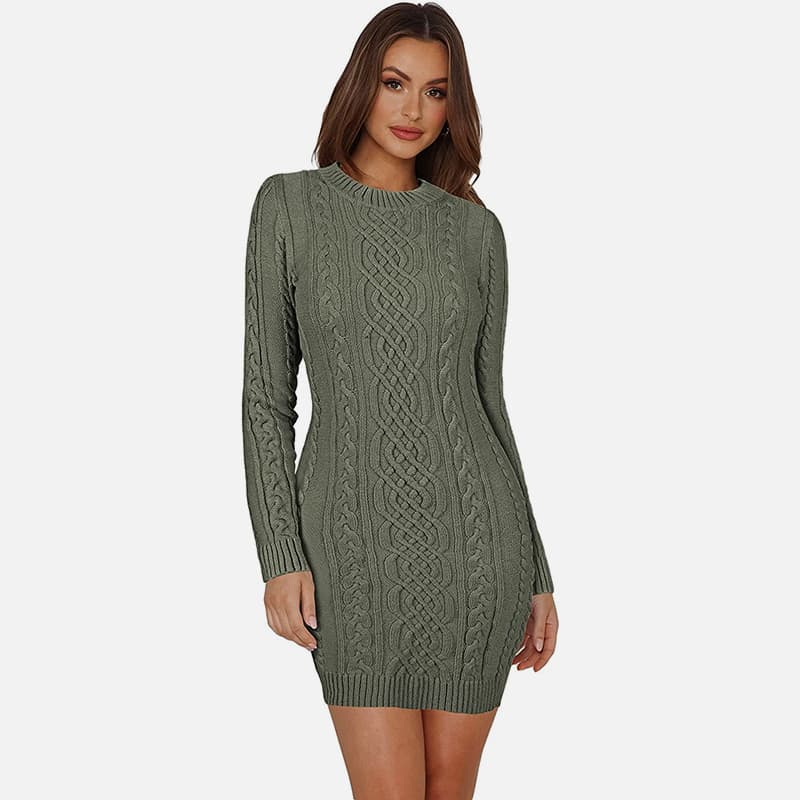 SM-K0063 korkea kaulus pitkähihainen Slim Fit neulottu mekko SM-K0063 korkea kaulus pitkähihainen Slim Fit neulottu mekko