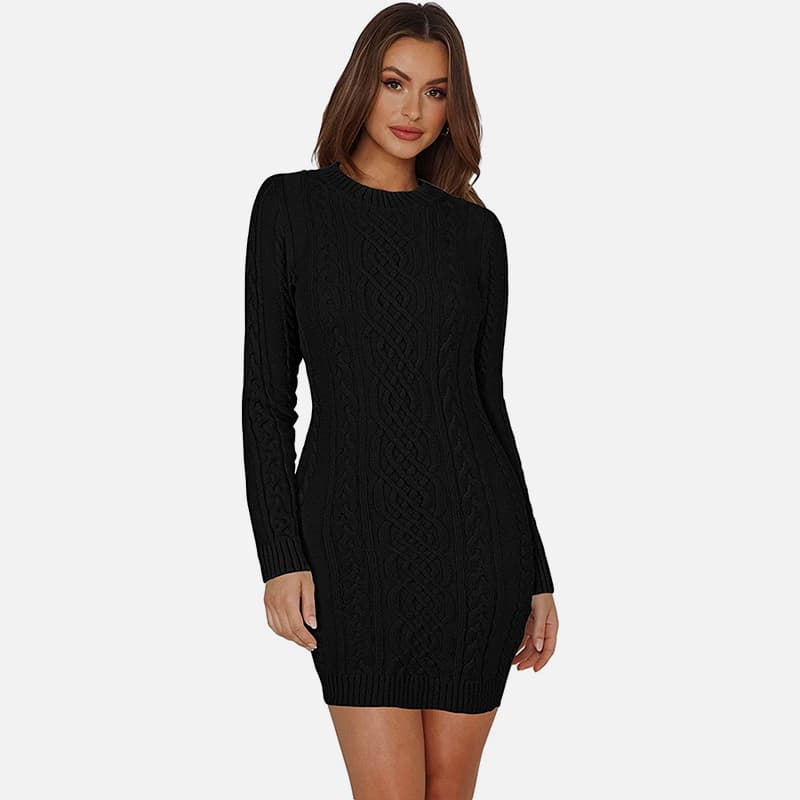 SM-K0063 korkea kaulus pitkähihainen Slim Fit neulottu mekko SM-K0063 korkea kaulus pitkähihainen Slim Fit neulottu mekko