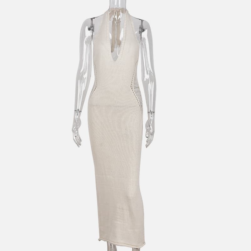 SM-K0073 V-kaula-aukkoinen, hihaton vyötärö, yksivärinen halterneulosmekko SM-K0073 V-kaula-aukkoinen, hihaton vyötärö, yksivärinen halterneulosmekko