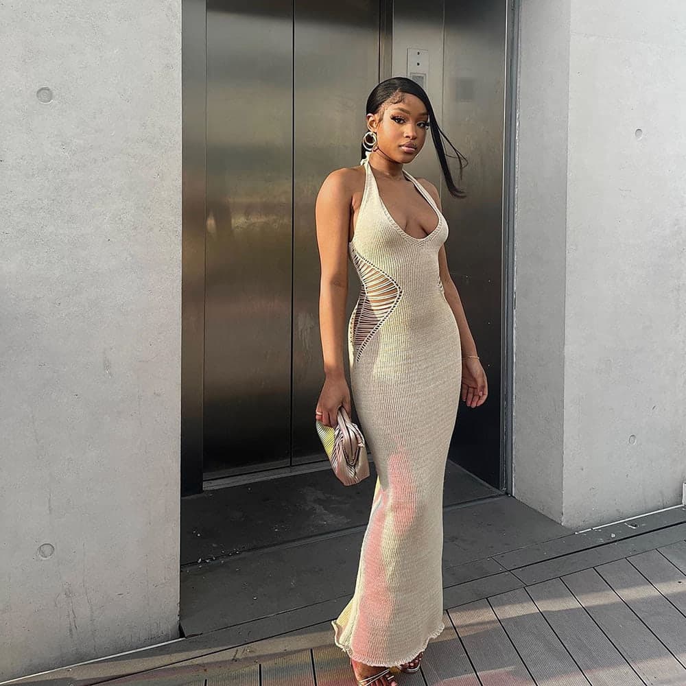 SM-K0073 V-kaula-aukkoinen, hihaton vyötärö, yksivärinen halterneulosmekko SM-K0073 V-kaula-aukkoinen, hihaton vyötärö, yksivärinen halterneulosmekko