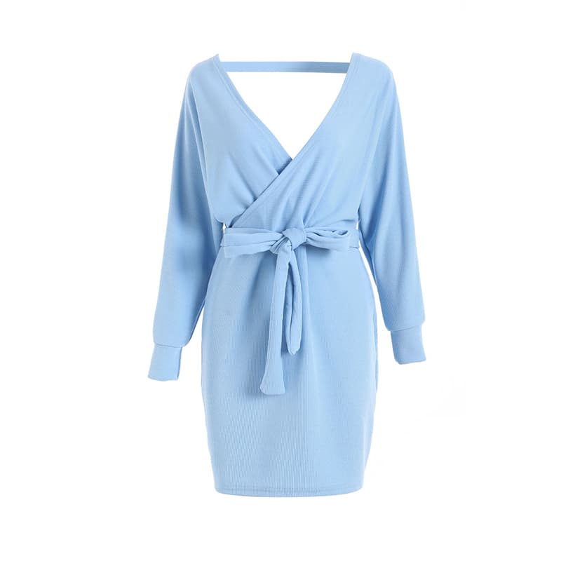 SM-K0076 V-kaula, lyhennetty lepakkohihainen nauhamekko SM-K0076 V-kaula, lyhennetty lepakkohihainen nauhamekko